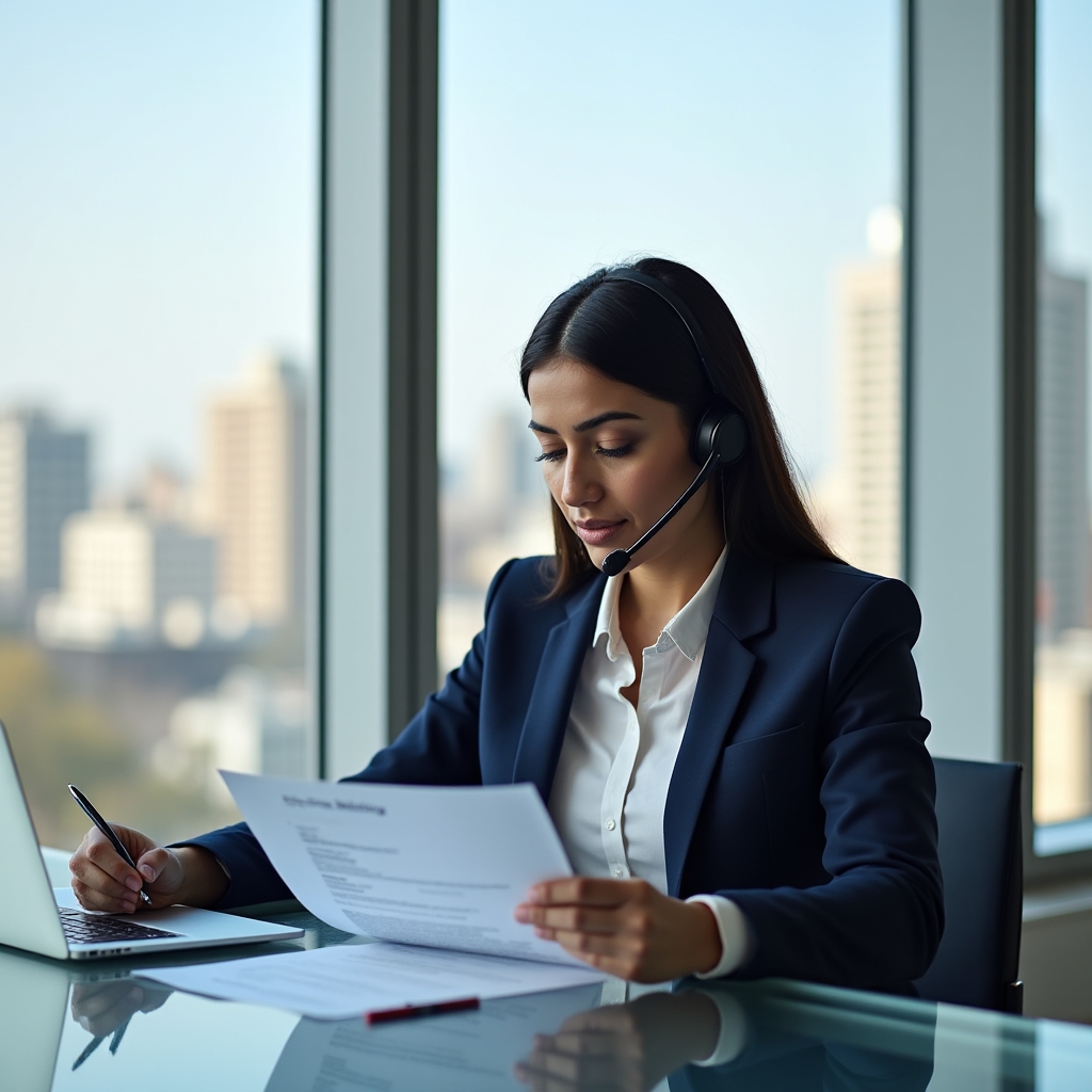 Professional resume writer reviewing documents with a client during an intake consultation